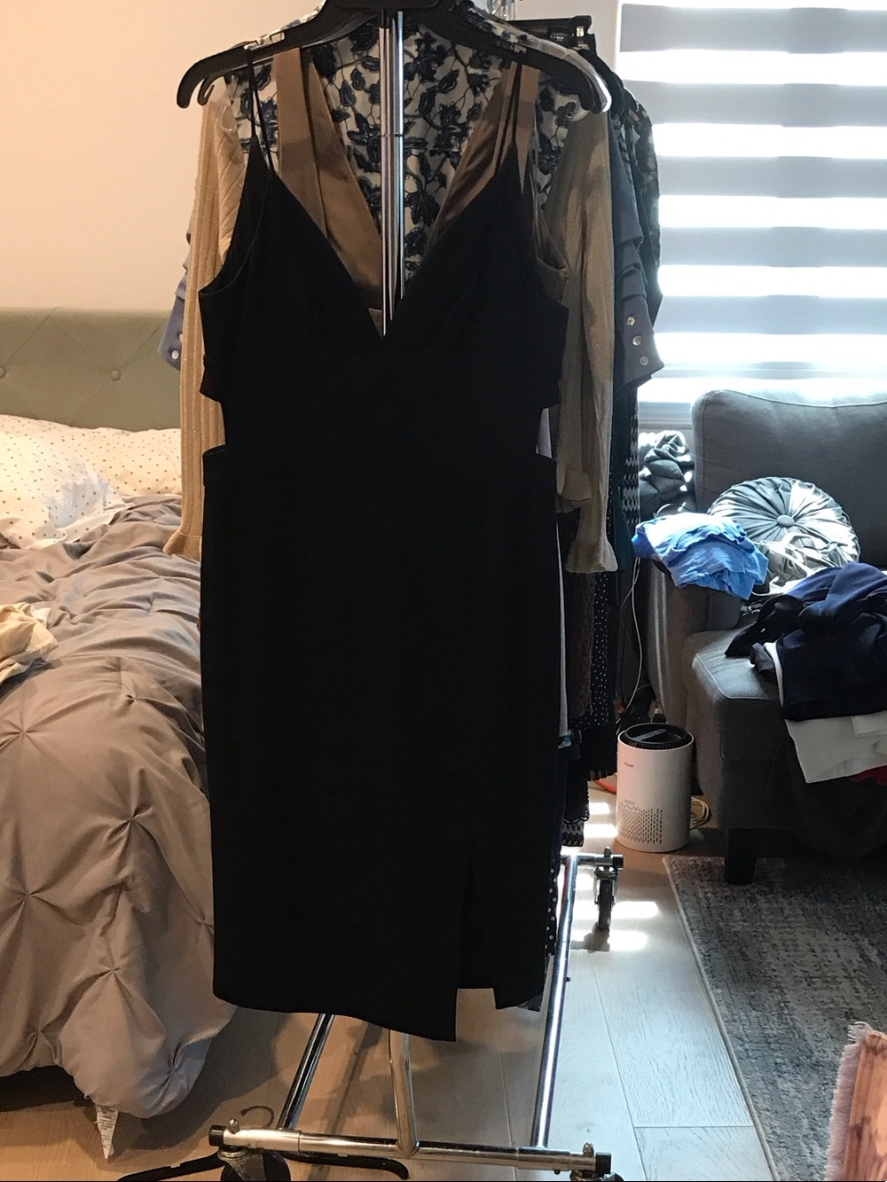 TALULAH Black V-Neck Midi Dress with Side Slit